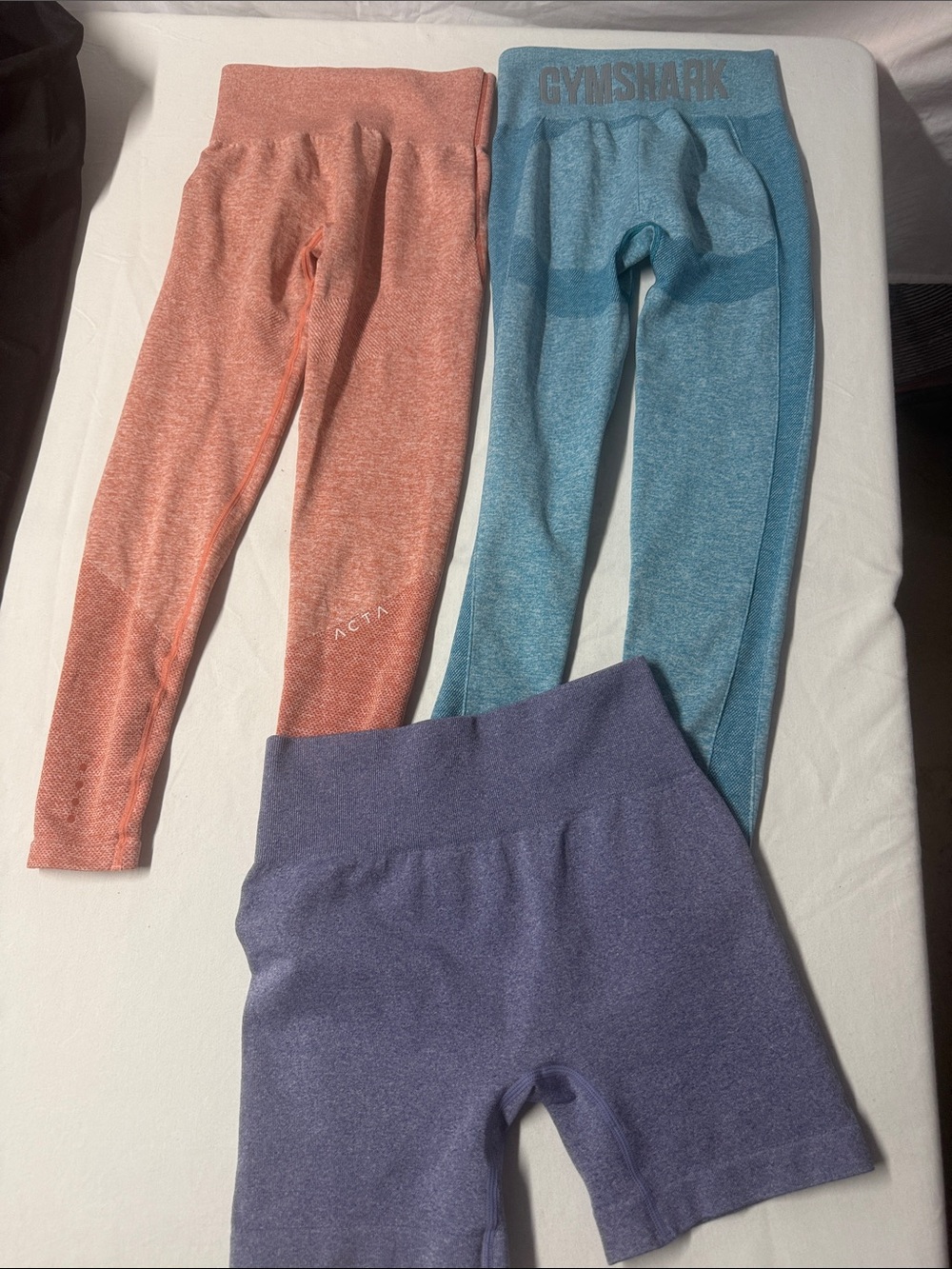 Gymshark Coral size S, ACTA Teal Seamless size S, purple Leggings Short size med